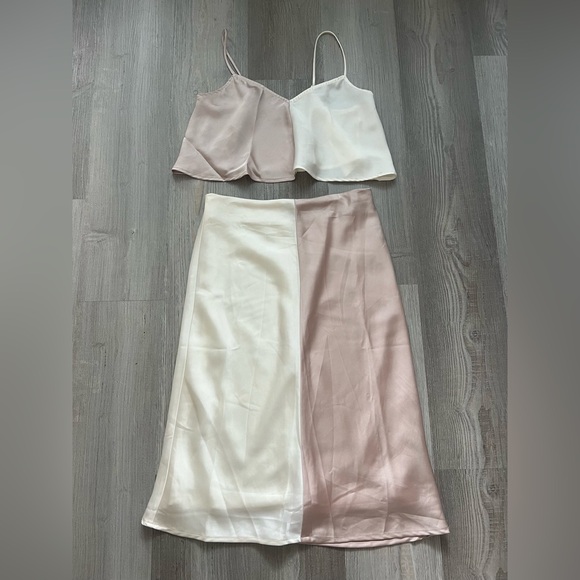 Boutique Two Tone Satin Midi Skirt Set - Picture 1 of 6